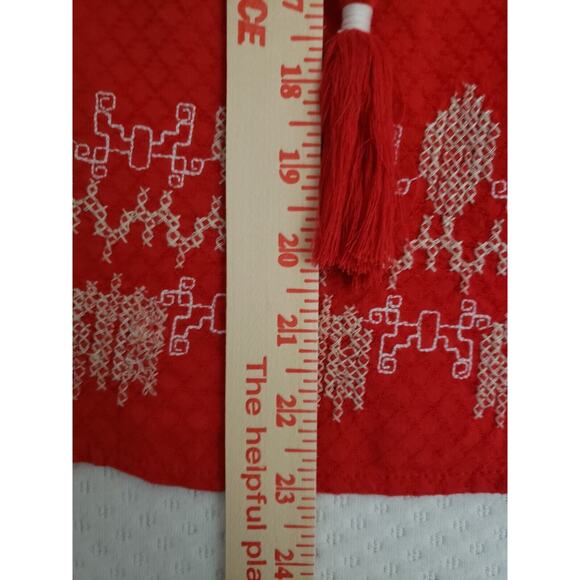 KNOX ROSE SIZE XS (oversized) Cross-stitched EMBROIDERED Red Boho 3/4 Sleeve Top - Picture 5 of 11